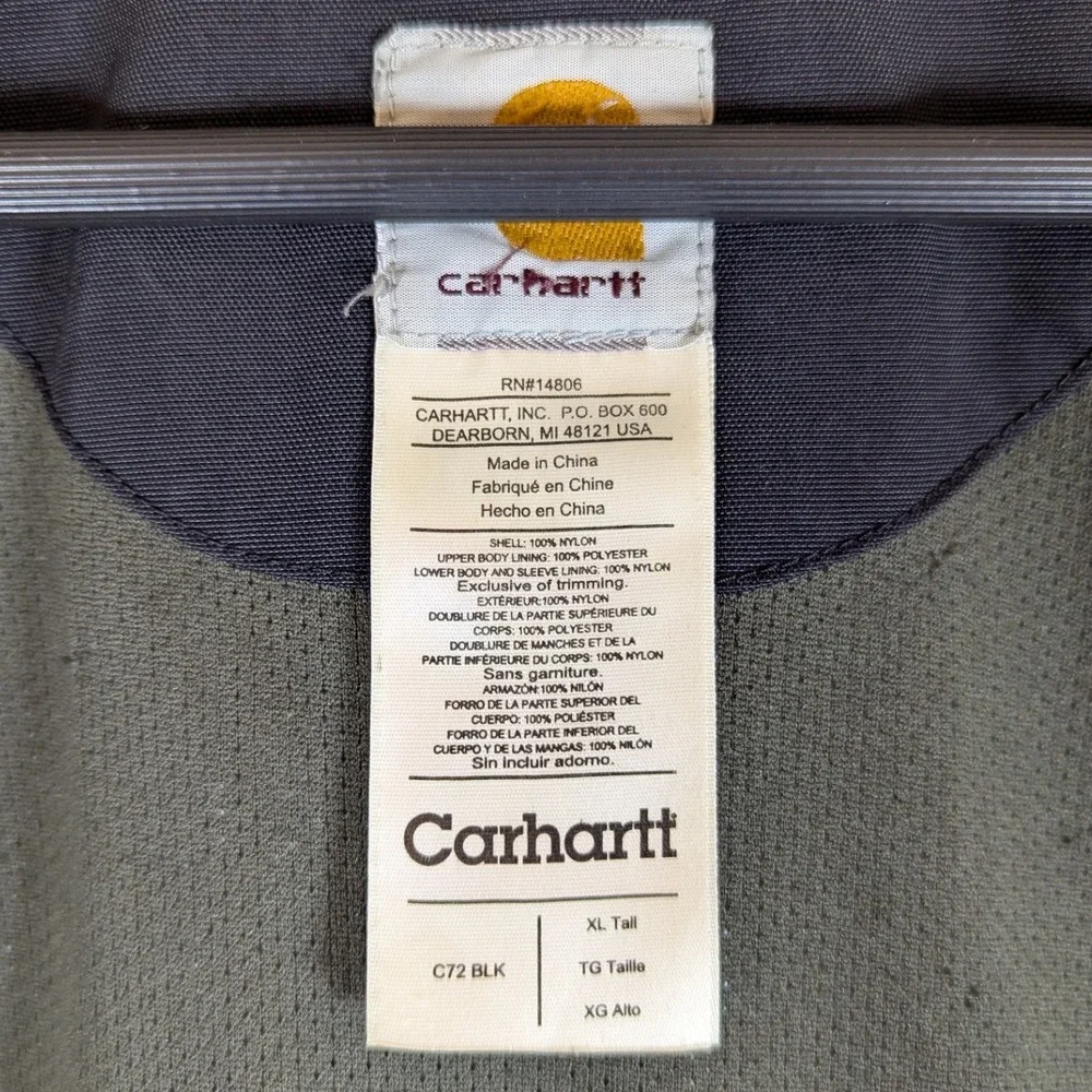Carhartt C72 Workworn Jacket Coat Work Utility Insulated Black XL Tall Read Desc